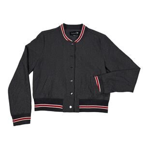 Forever 21 Wool Blend Varsity Bomber Jacket Collegiate Prep Charcoal Gray Red L
